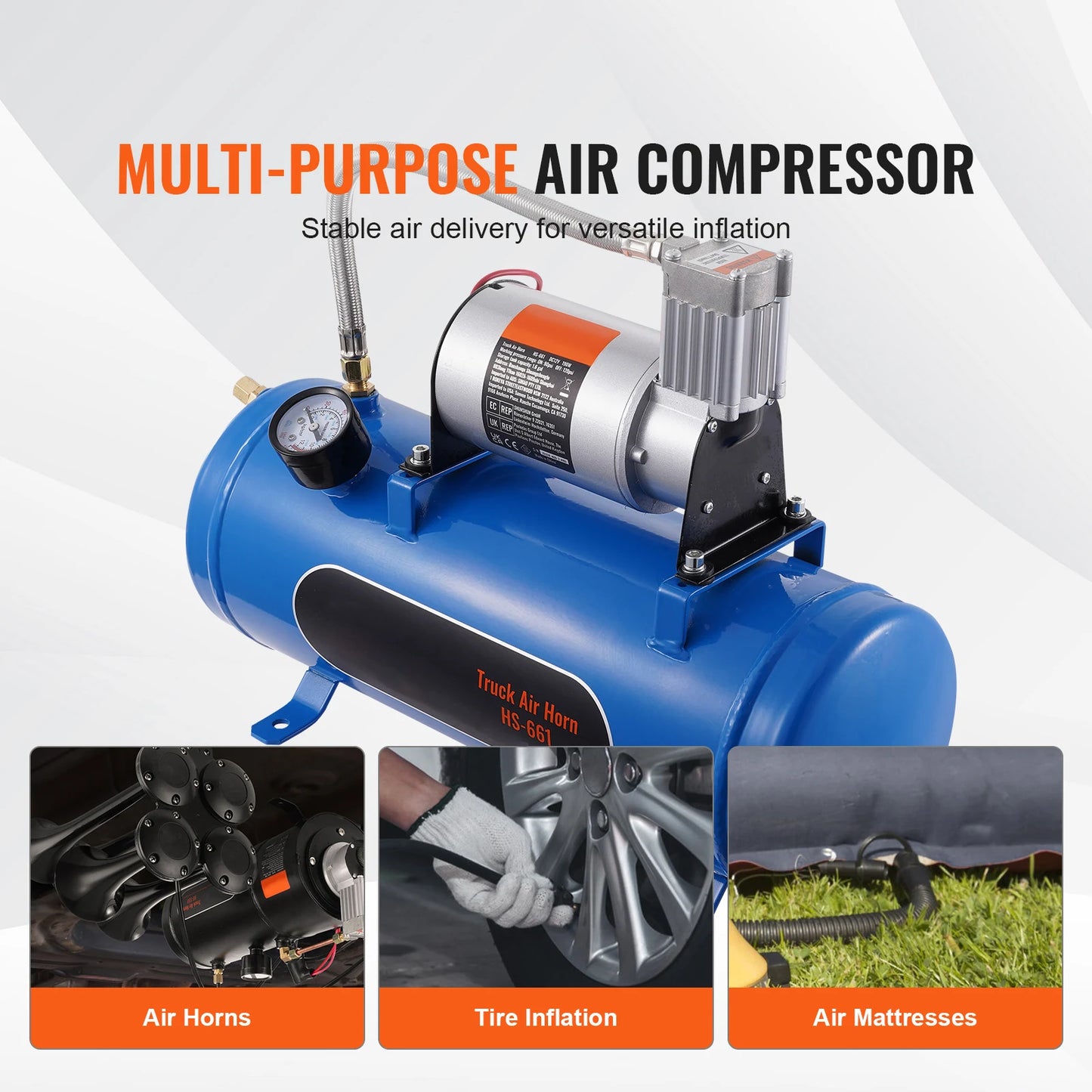 SucceBuy 12V Onboard Air Compressor Kit With Tank For Tire Inflation