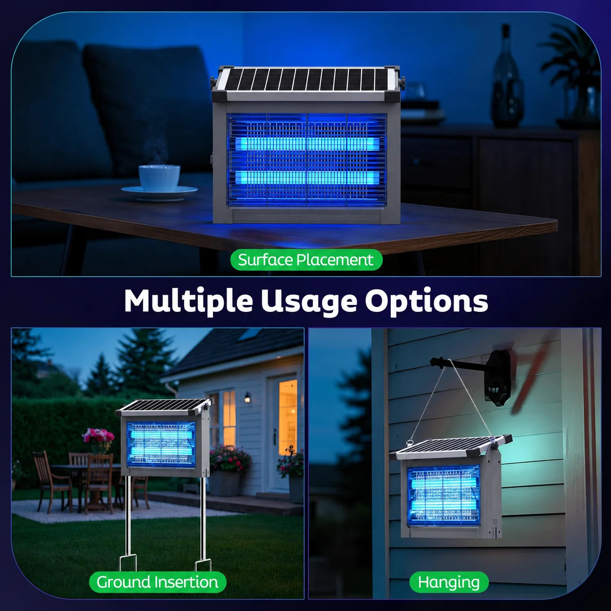 Solar Bug Zapper Outdoor 4500V Mosquito Killer Rechargeable