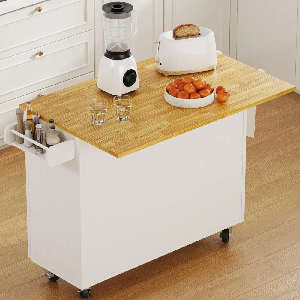 Kitchen Island On Wheels With Storage And Towel Rack