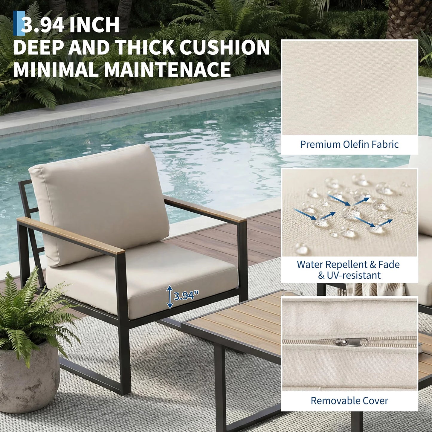 HobbyLane Modern Outdoor 4 Piece Patio Furniture Set With Sofa