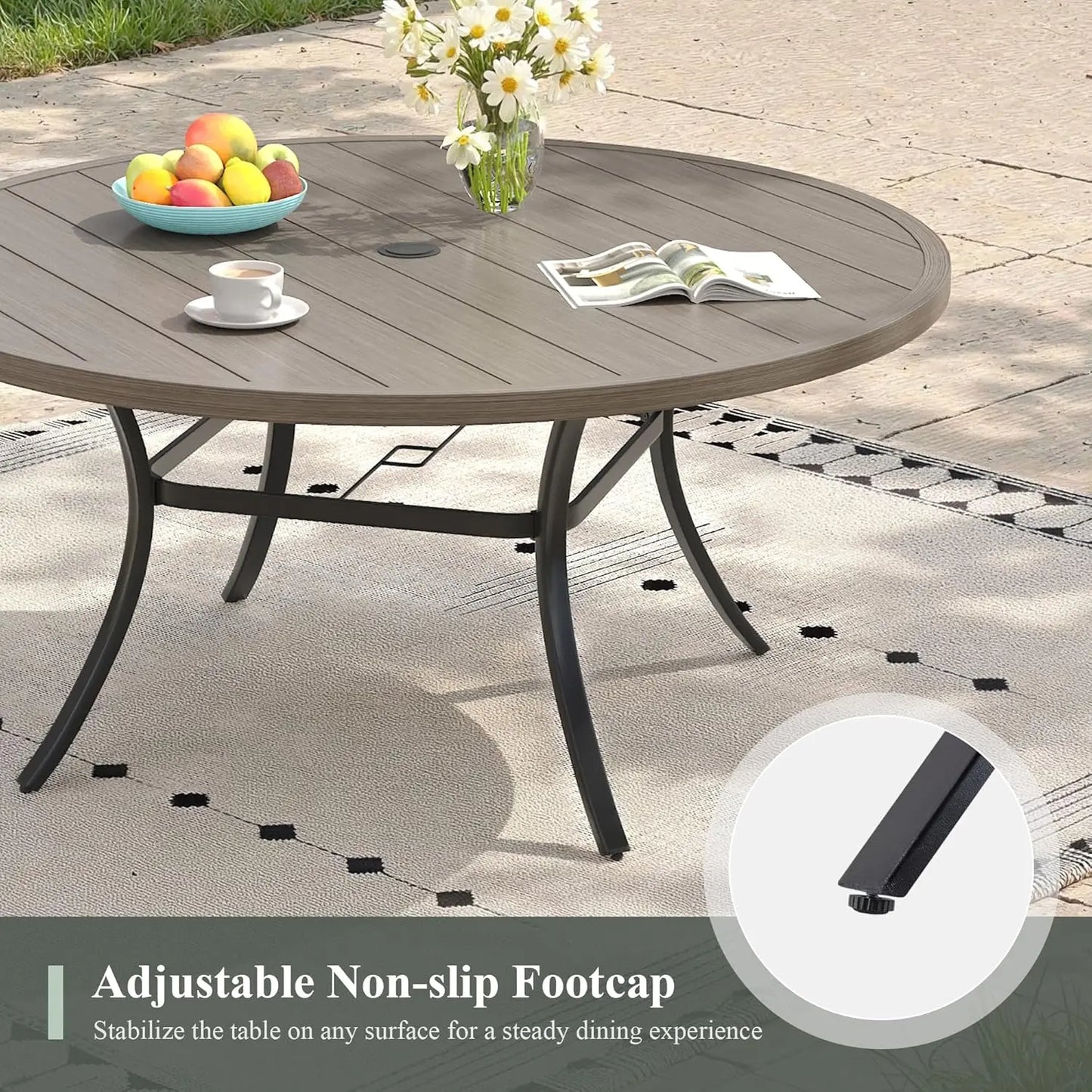 Outdoor Seven Piece Patio Dining Set With Textilene Swivel Chairs