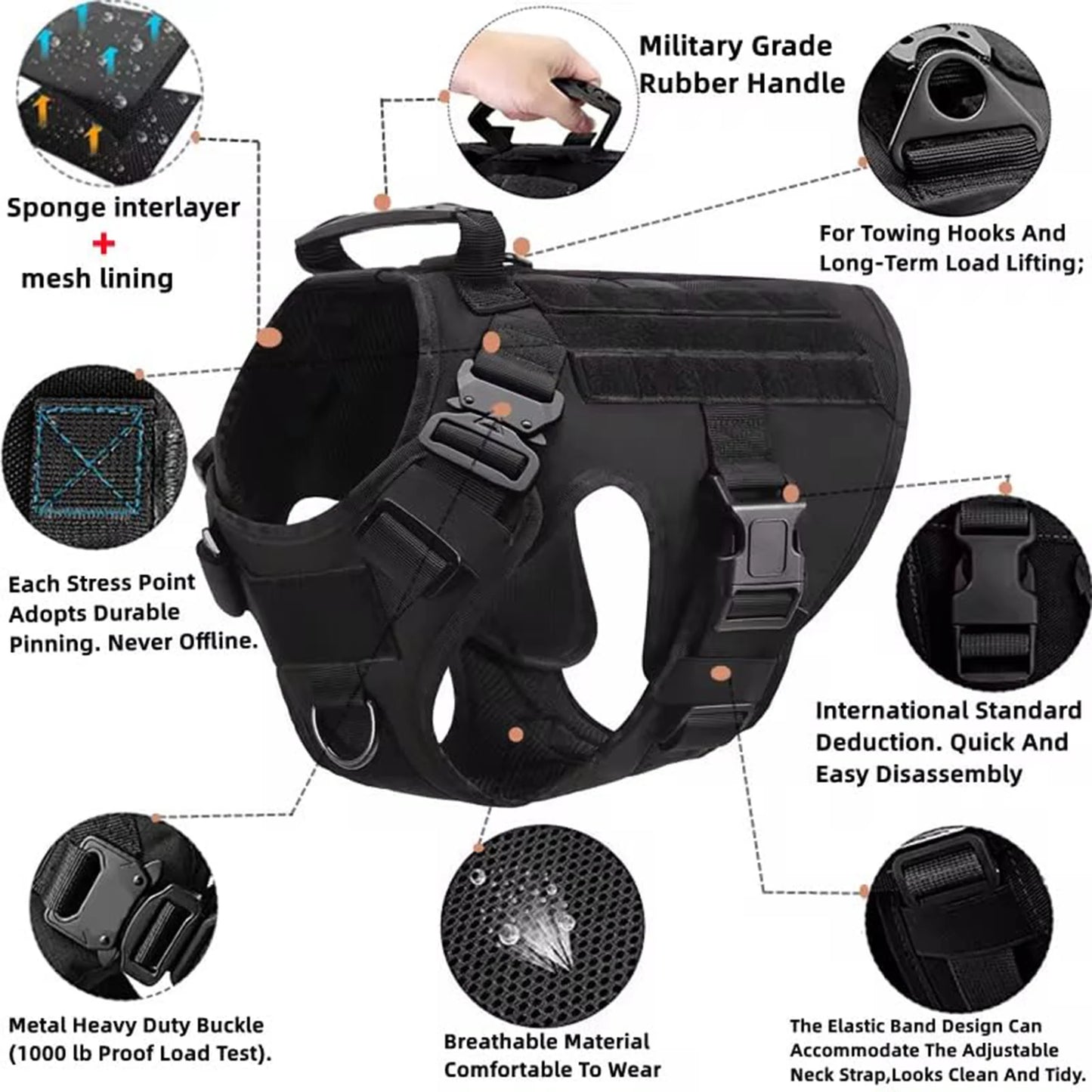 PETRAVELCN Tactical Dog Harness With Molle Pouches