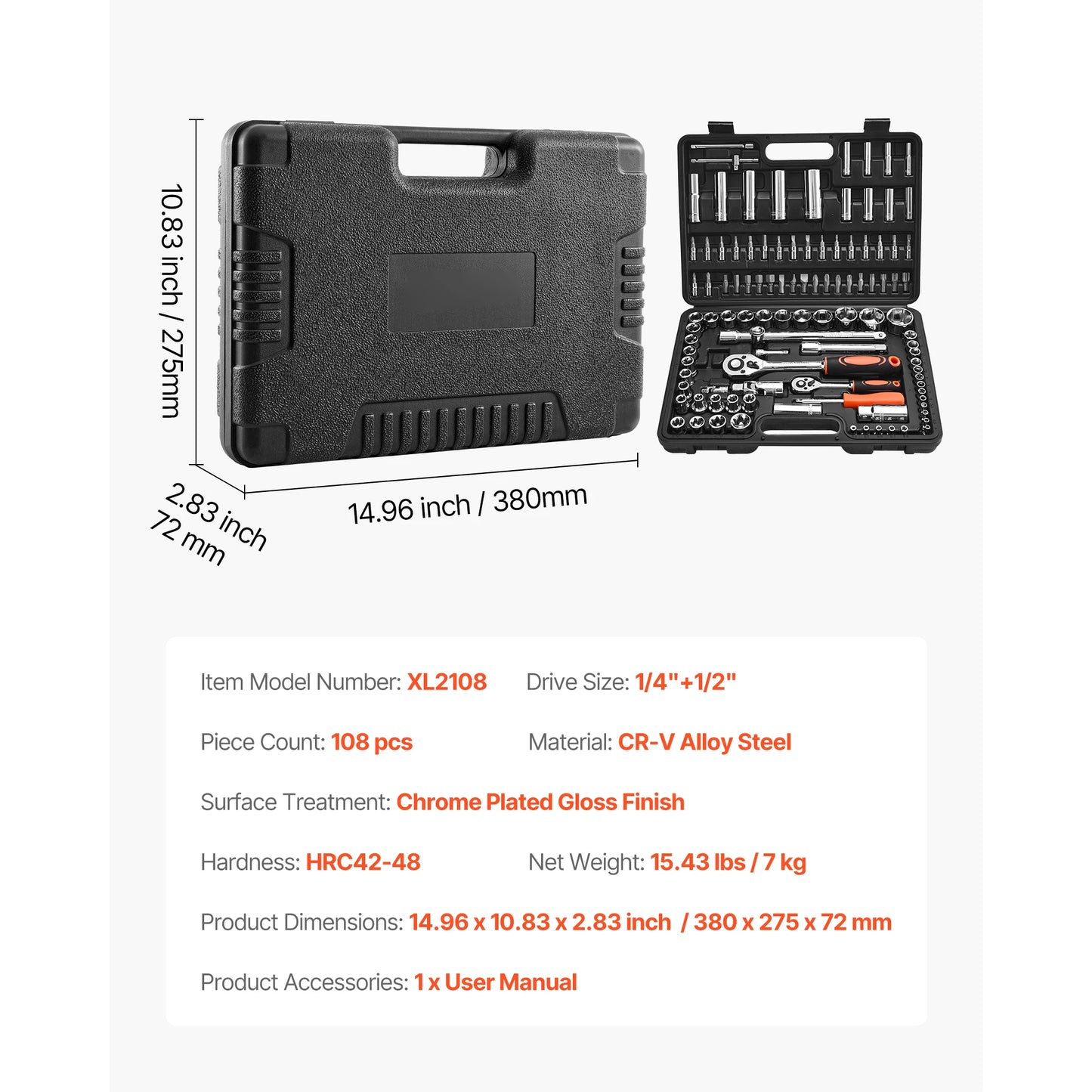 SucceBuy 86 Piece Socket Set With Ratchet Wrench For Mechanic