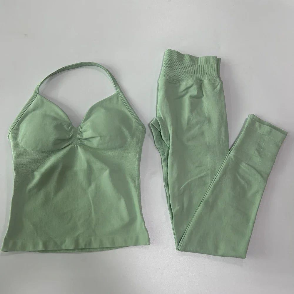Seamless Gym Set For Women With Tank Top And High Waist Leggings