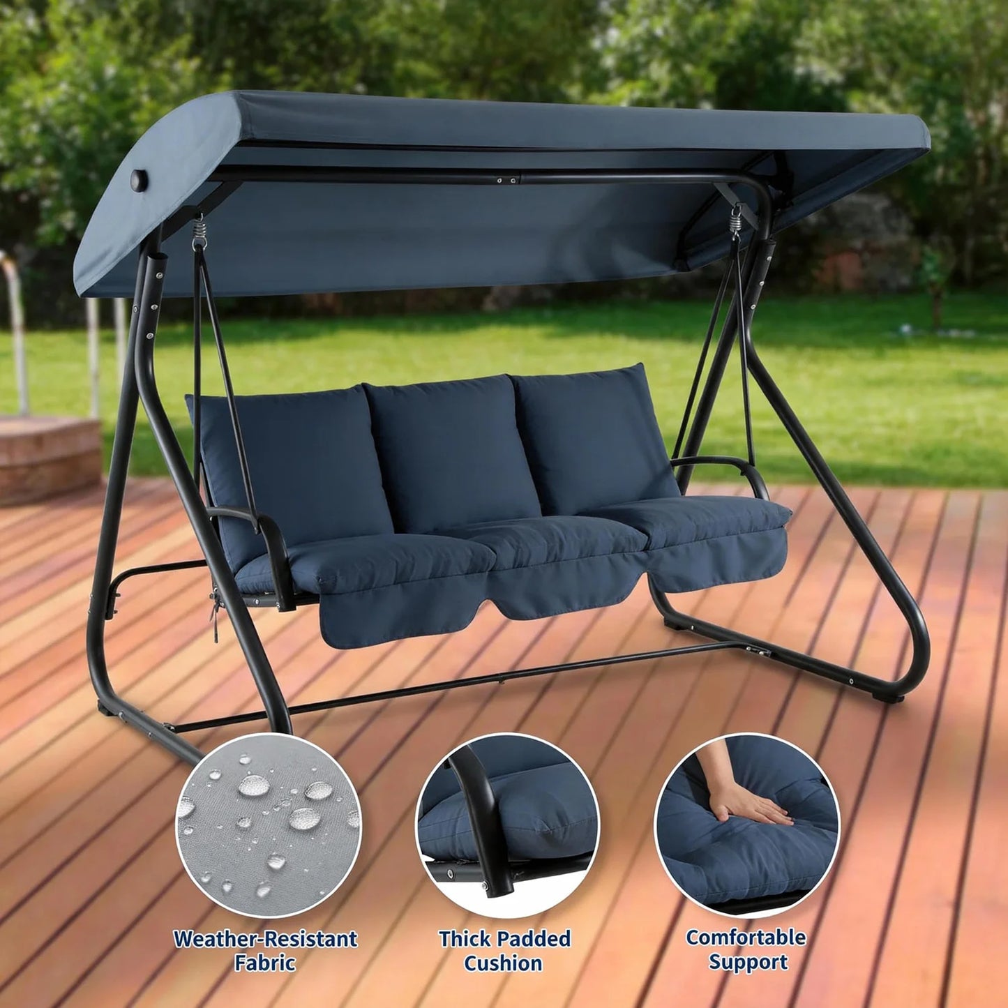 HiMISS 3-Seat Convertible Outdoor Swing Bed With Canopy