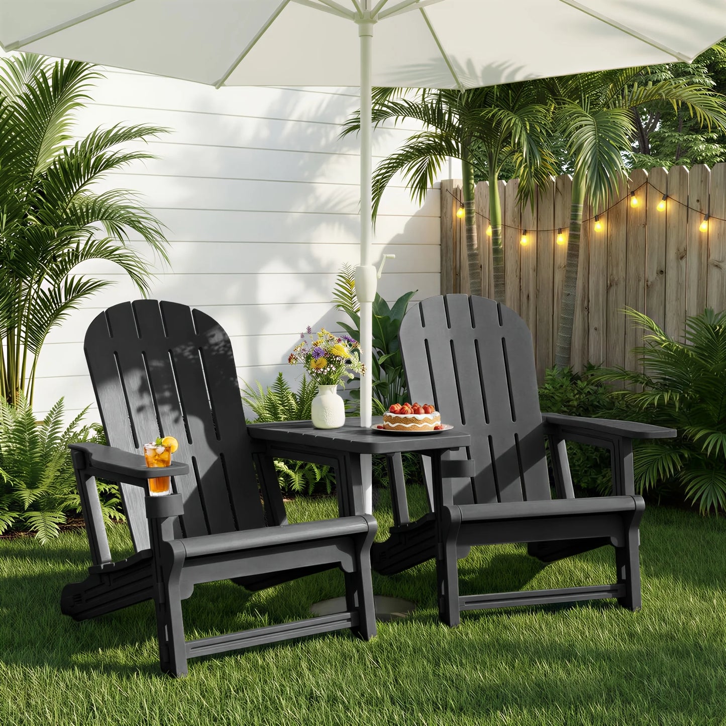 PIYRQ Outdoor All-Weather 2-Person Chair Set With Table And Footrest