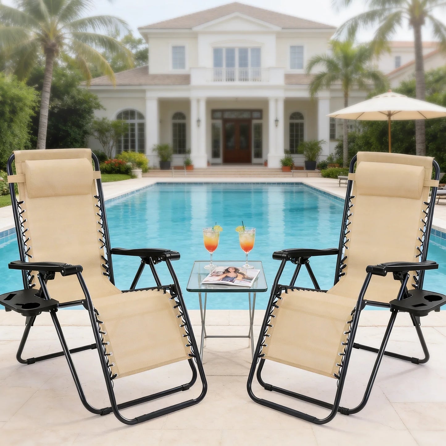 JHK Portable Zero Gravity Recliner Chairs With Cup Holder Trays