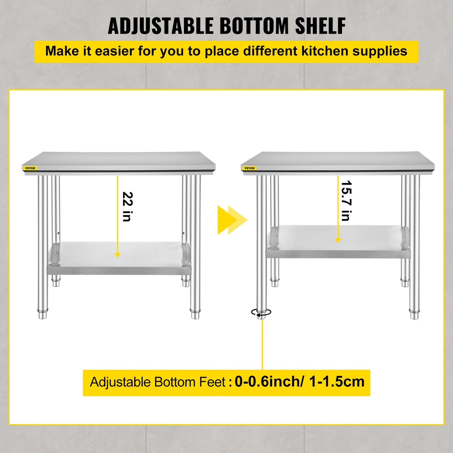 Stainless Steel Kitchen Work Bench With Undershelf For Commercial Use