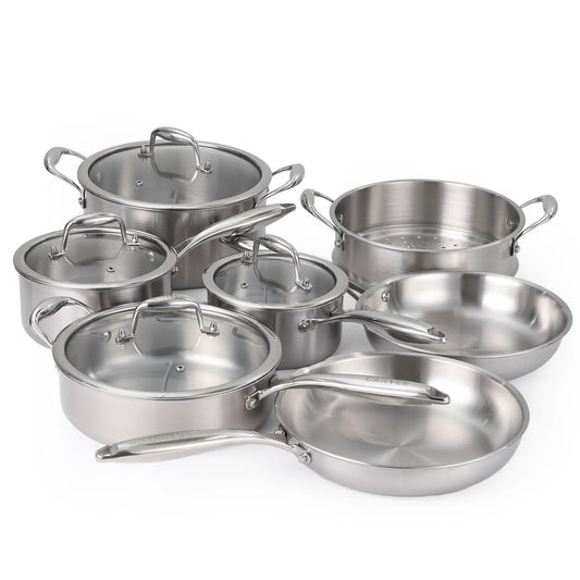 HiMISS 3 Ply Stainless Steel Cookware Set With Lids