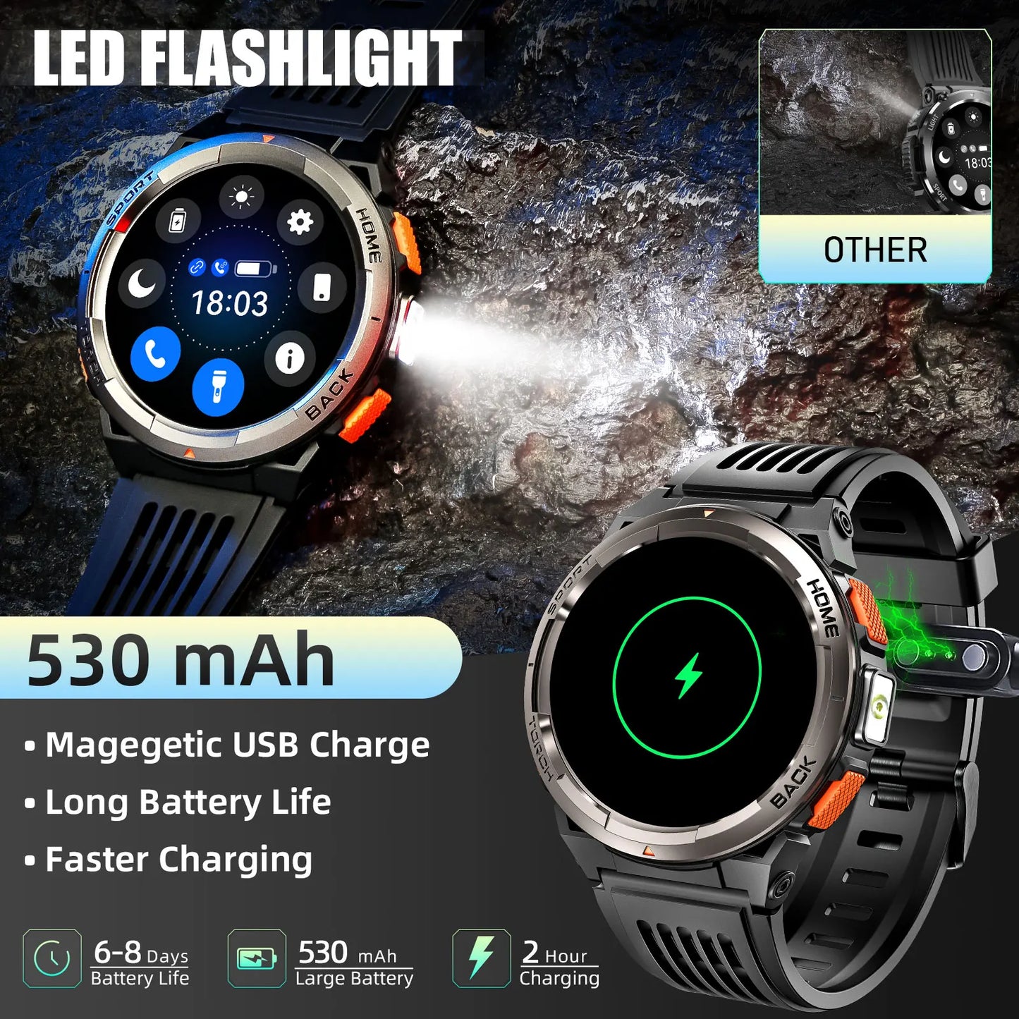 EIGIIS KE5 1.45 Inch Smartwatch 3ATM Waterproof With Compass Altimeter