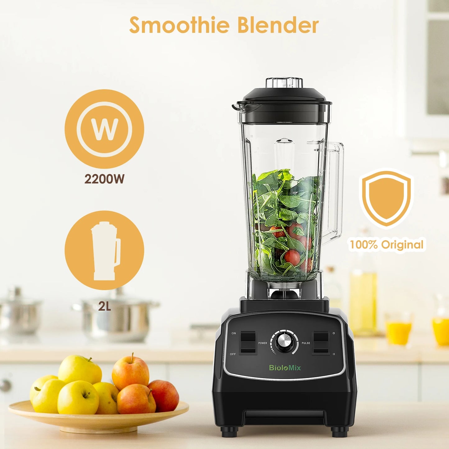 Biolomix BPA Free 3HP 2200W Heavy Duty Blender Mixer