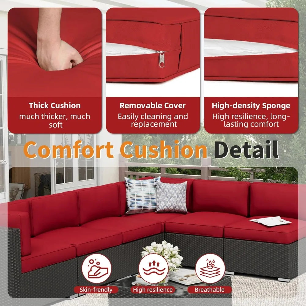7-Piece Outdoor Patio Furniture Sofa Set With Glass Top Table