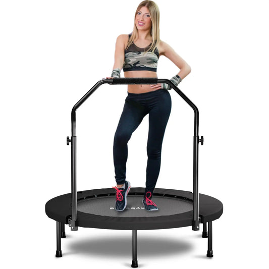 Foldable Rebounder Trampoline With Adjustable U Bar Handle For Adults