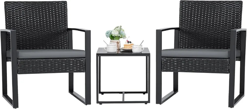 Outdoor 3Piece Wicker Patio Furniture Set With Glass Coffee Table