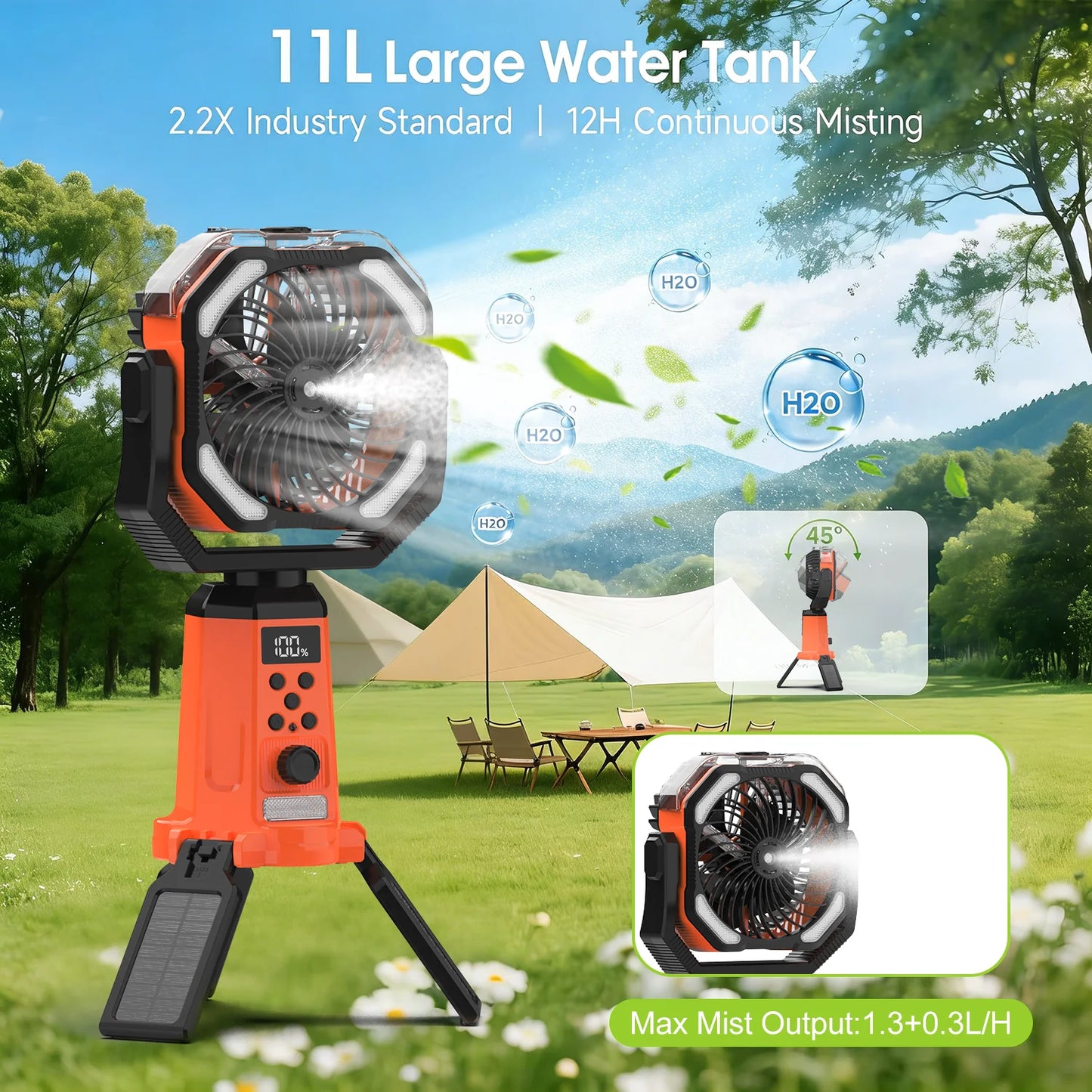 Portable Rechargeable Camping Fan With Stand Remote Control And Spray