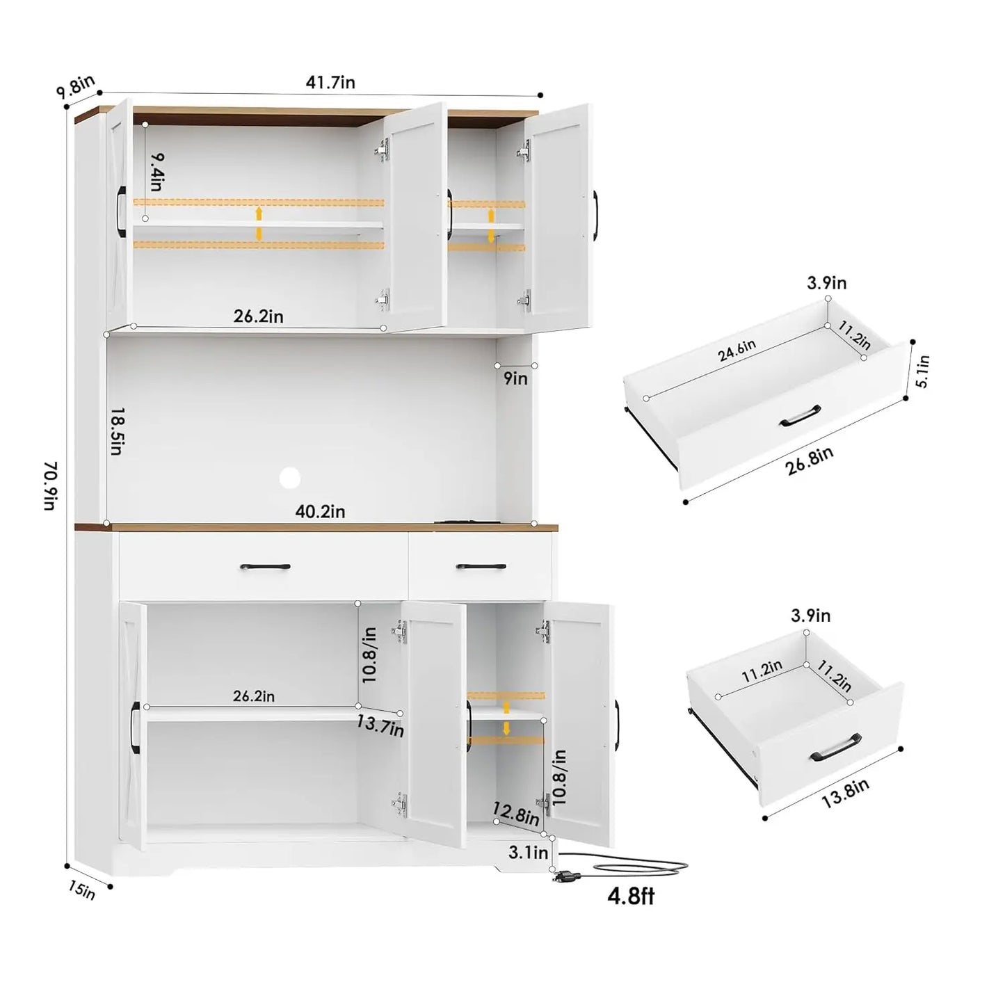 Chengwei Pantry Cabinet With Charging Station Farmhouse Style
