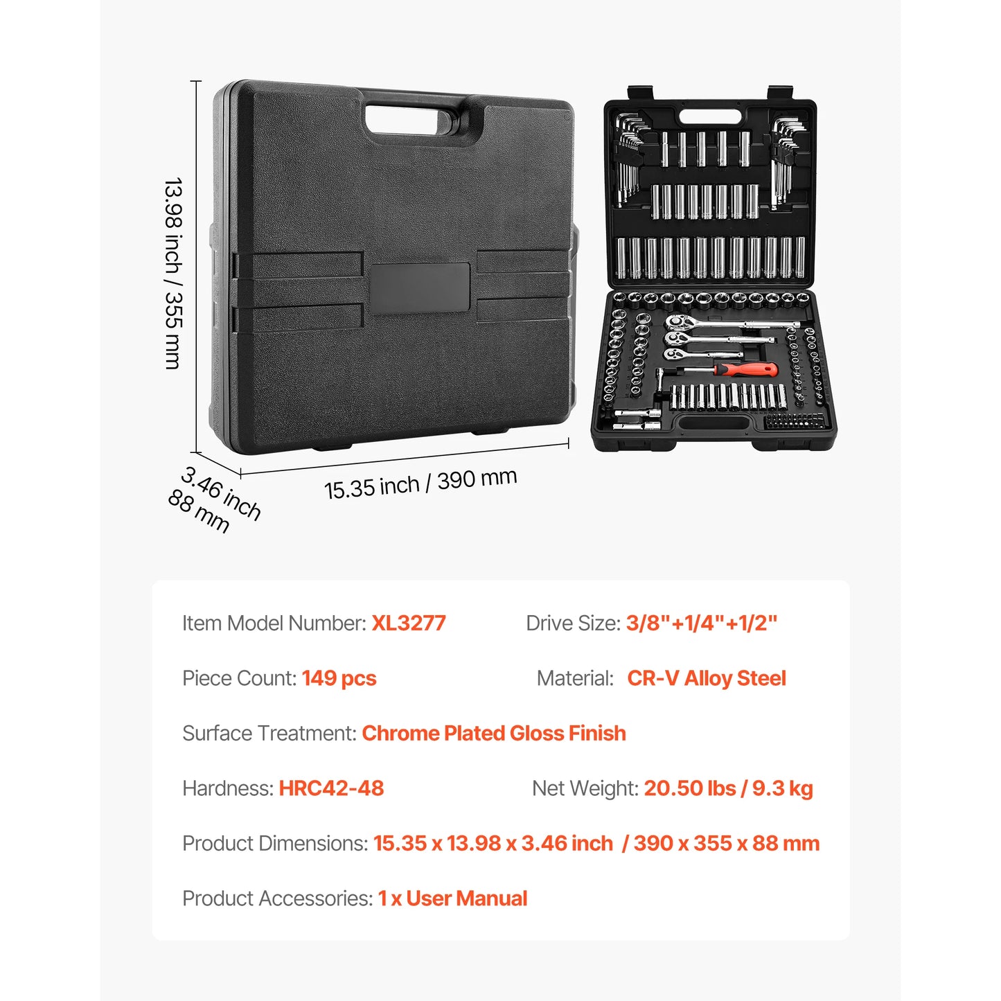 SucceBuy 86 Piece Socket Set With Ratchet Wrench For Mechanic