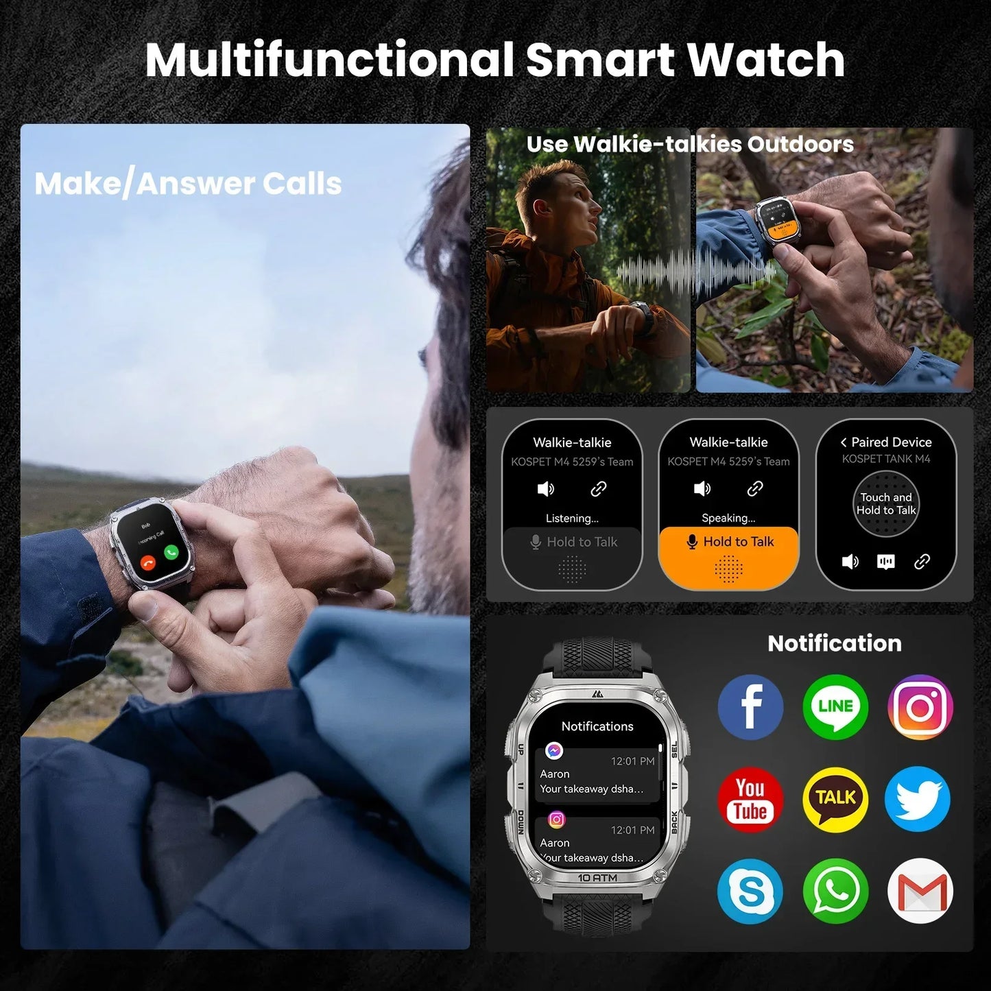 KOSPET Tank M4 Smartwatch With GPS 10ATM Waterproof