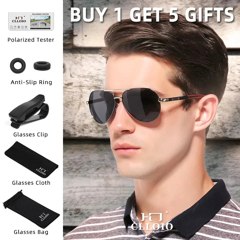 CLLOIO Men Aluminum Polarized Sunglasses Driving Glasses
