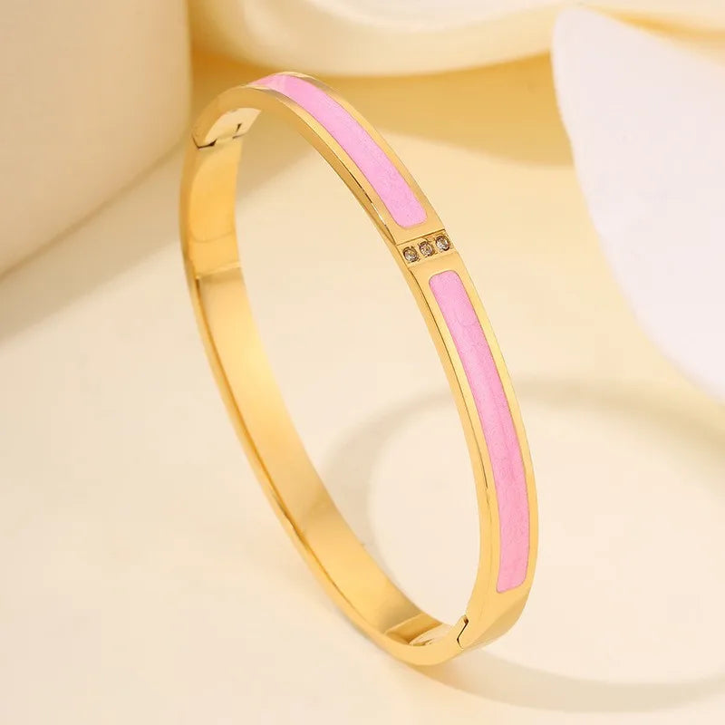 Sparkling Zirconia Inlaid Stainless Steel Stackable Bracelet Set For Women