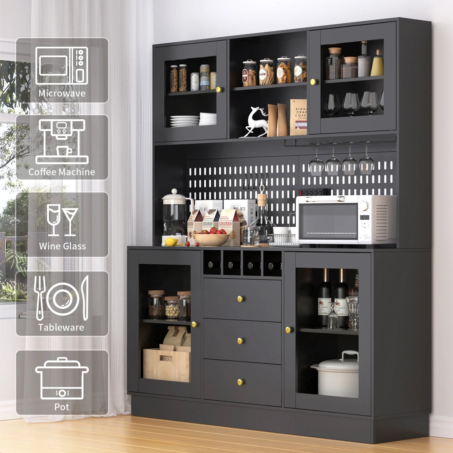 VOWNER Pantry Cabinet Freestanding Kitchen Storage Buffet Hutch
