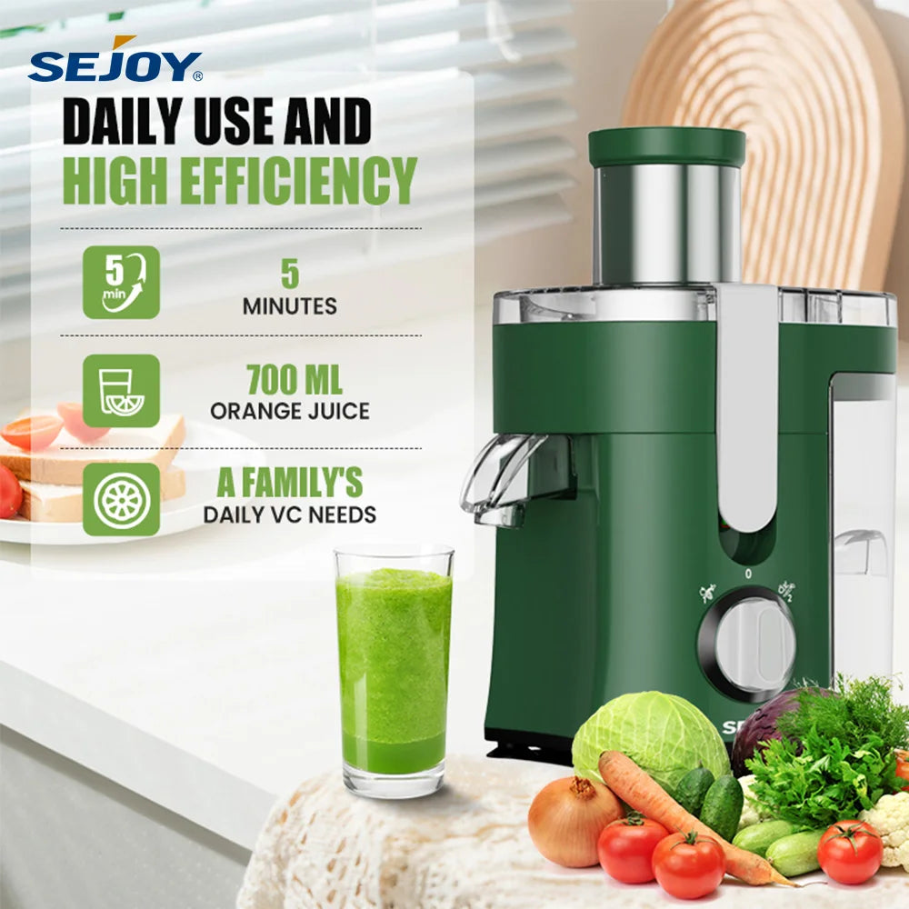 Sejoy Compact Fruits Juicer,500W Juice Extractor Machine Wide Mouth 3” Feed Chute for Fruit Vegetable Centrifugal Extractor