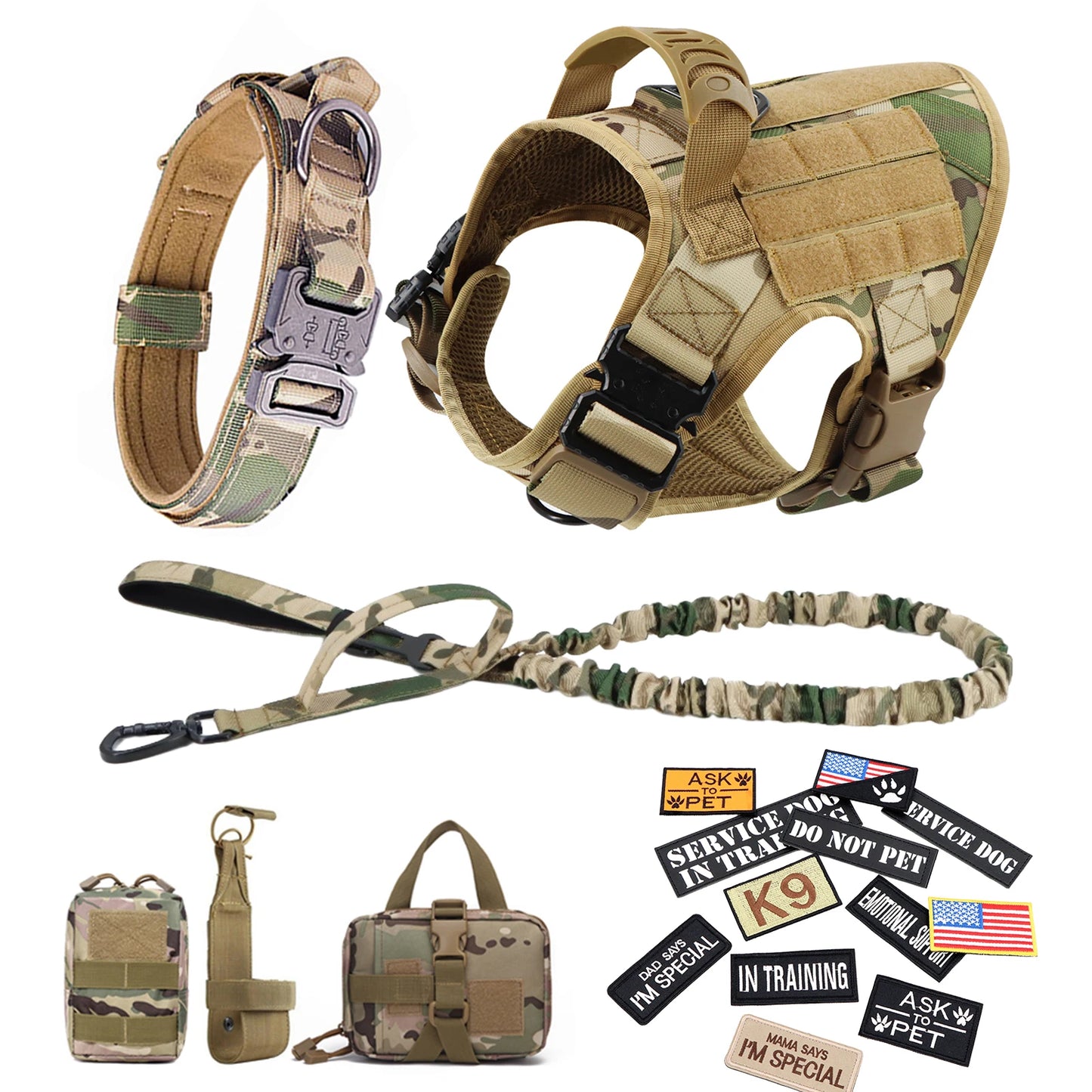 PETRAVELCN Military Dog Harness Vest With Leash Patches Set