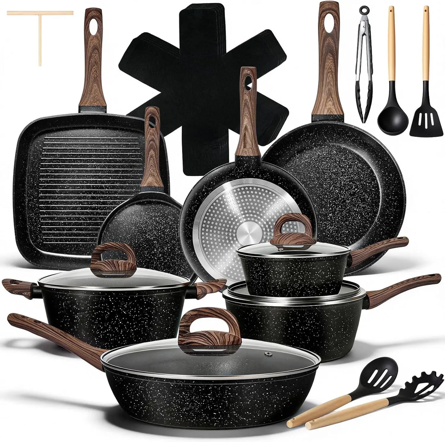 25-Piece Nonstick Ceramic Cookware Set Induction Compatible PFAS Free