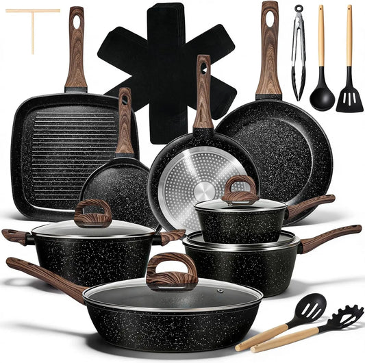 25-Piece Nonstick Ceramic Cookware Set Induction Compatible PFAS Free