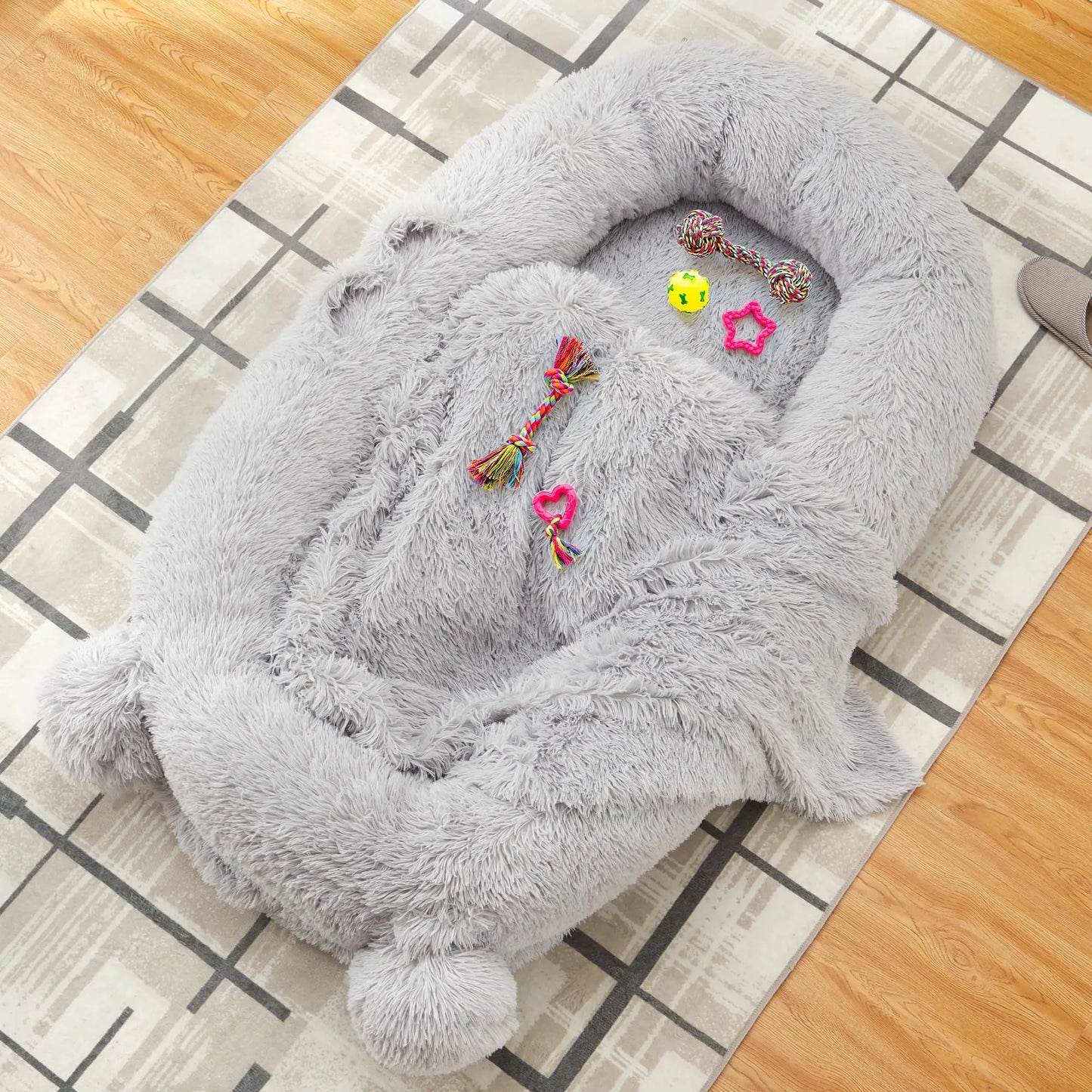 HiMISSCN Dog Bed With Removable Cover, Storage Pockets, Matching Blanket