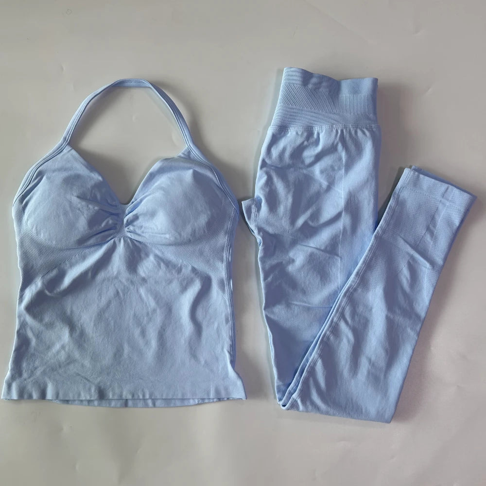 Seamless Gym Set For Women With Tank Top And High Waist Leggings