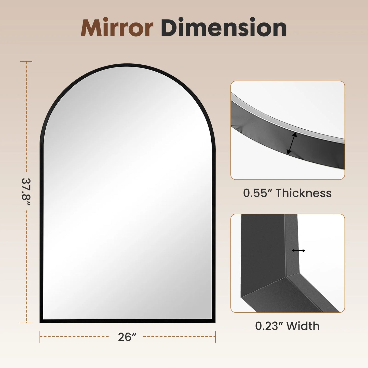 JHK Arched Metal Framed Bathroom Mirror