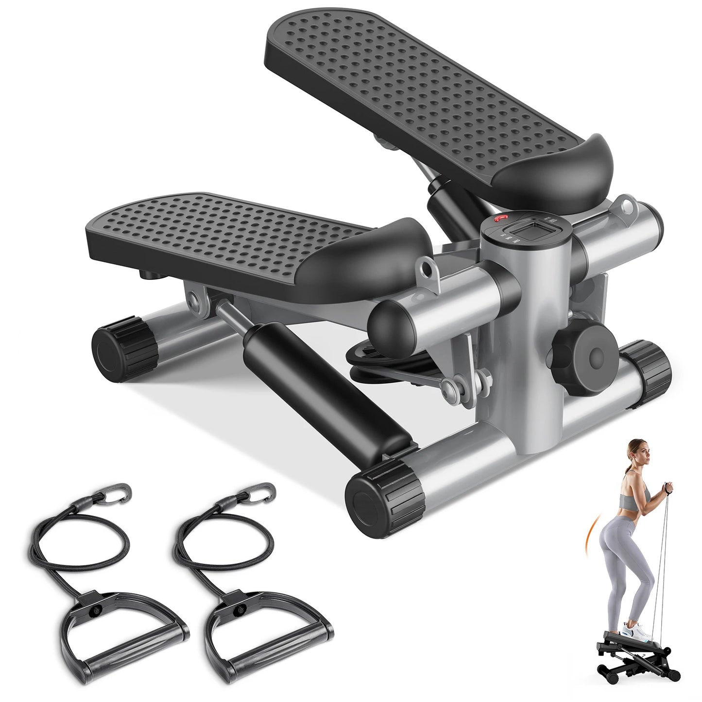 Mini Stepper With Resistance Bands Hydraulic Home Cardio Machine