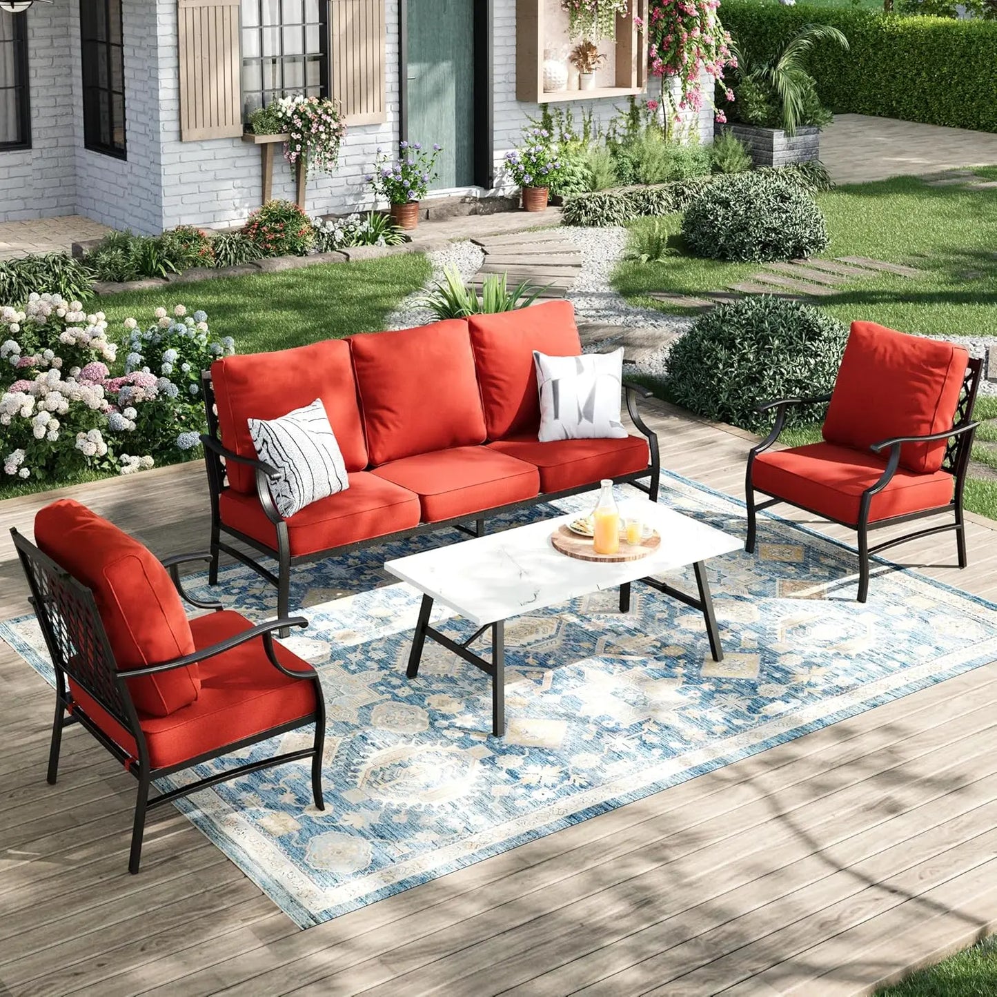 Patio Furniture Set 4-Piece Outdoor Metal Includes Sofa Swivel Chairs