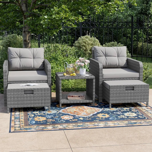 Outdoor Balcony Five-Piece PE Wicker Patio Conversation Set