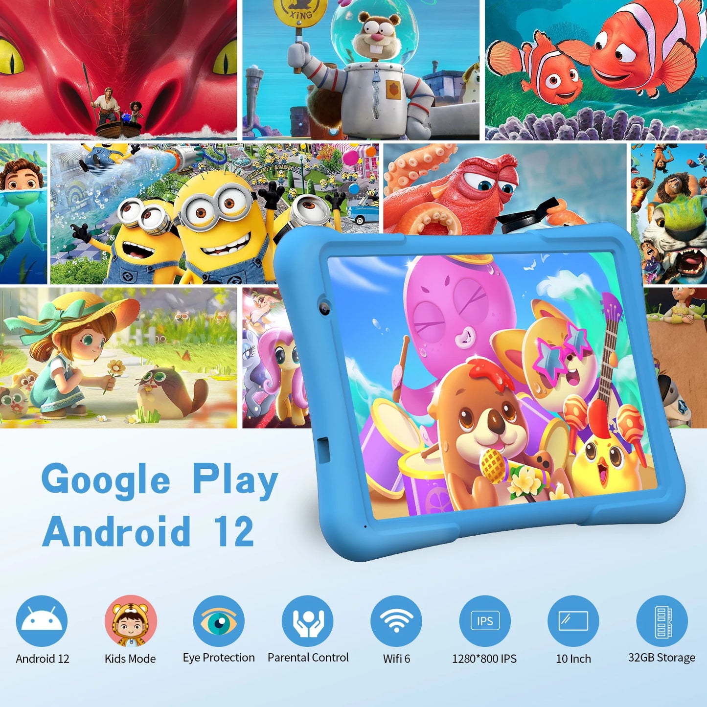 PRITOM Kids Tablet Android 12 Quad Core 4GB RAM 32GB Storage WiFi 6