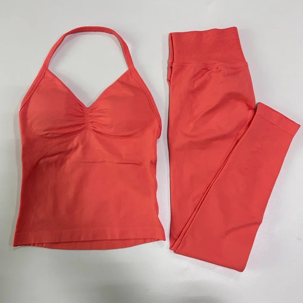 Seamless Gym Set For Women With Tank Top And High Waist Leggings
