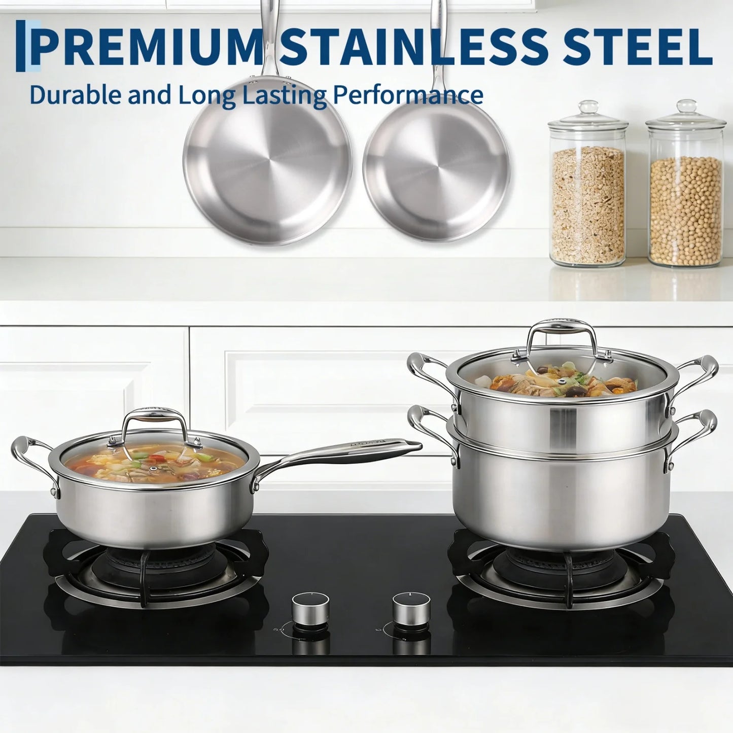 HiMISS 3 Ply Stainless Steel Cookware Set With Lids