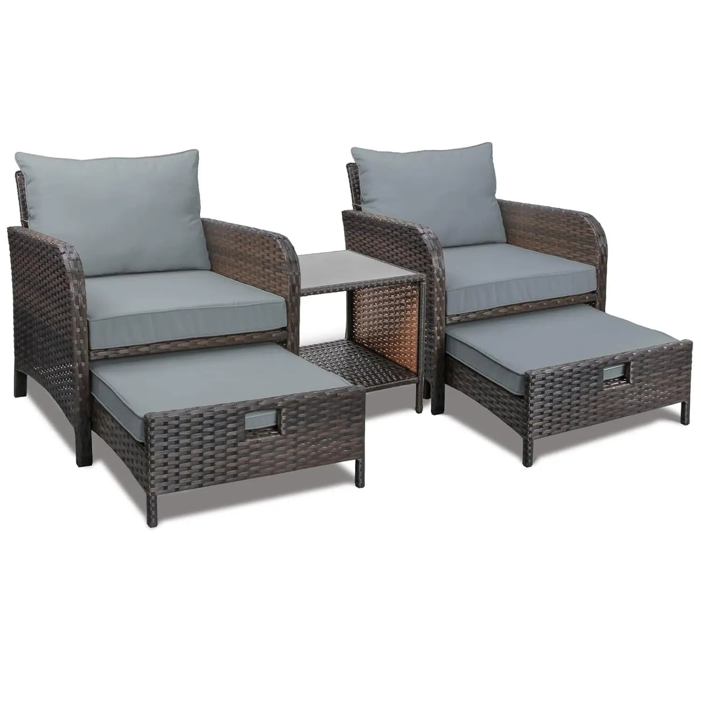 Rattan Wicker Balcony Furniture 5 Piece Outdoor Patio Set Cushions
