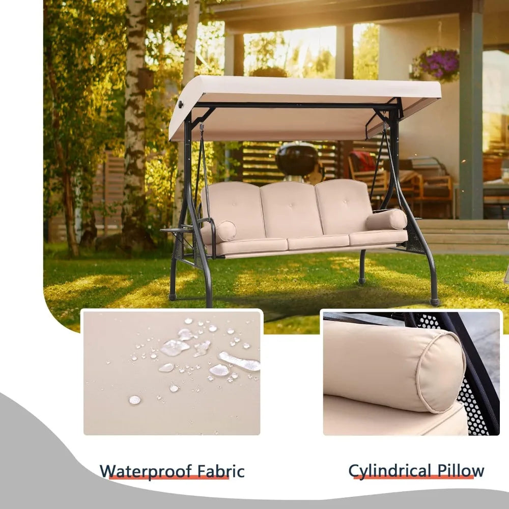 Patio Porch Swing 3-Seat Outdoor With Adjustable Canopy