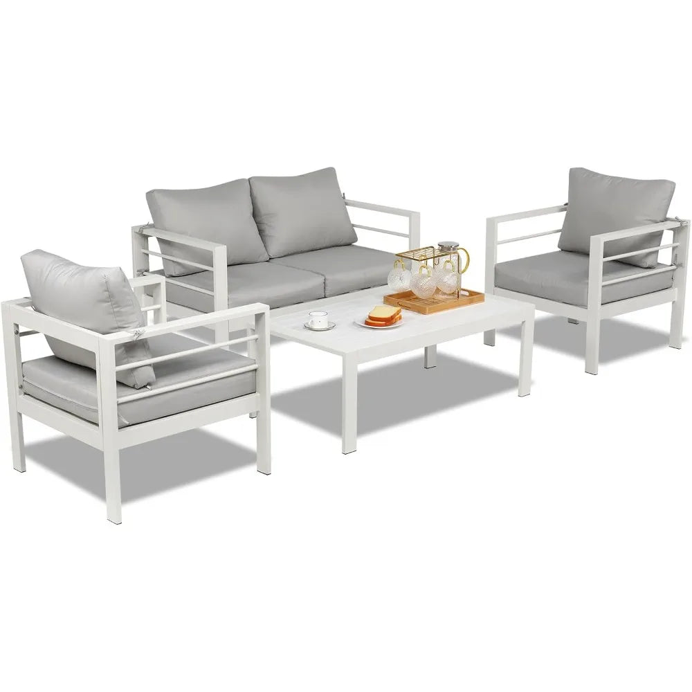 Outdoor Aluminum Patio Furniture Set 4 Pieces Modern Conversation Set