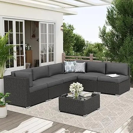 7-Piece Outdoor Patio Furniture Sofa Set With Glass Top Table
