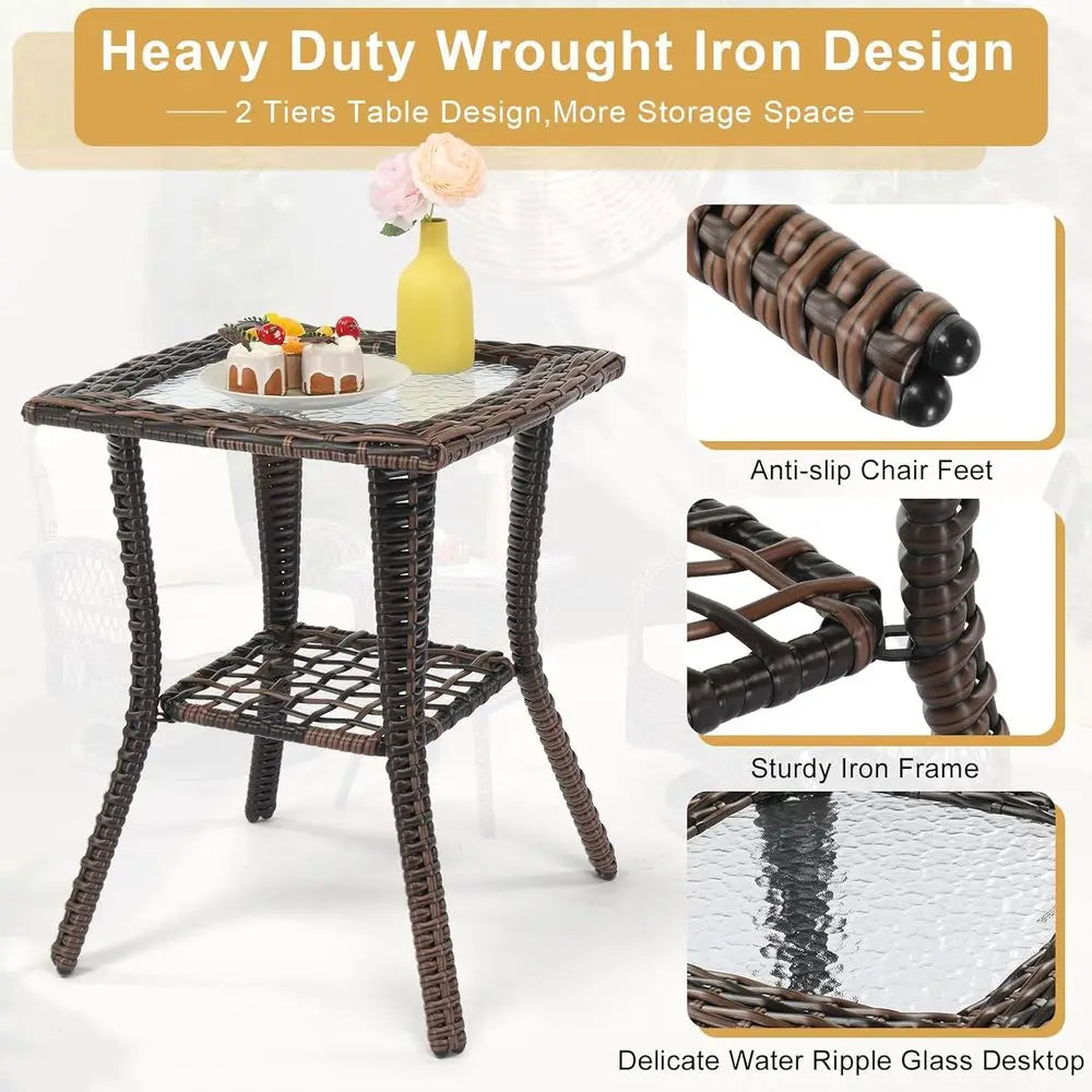 Outdoor 3Piece Patio Set With Swivel Chairs And Bistro Table