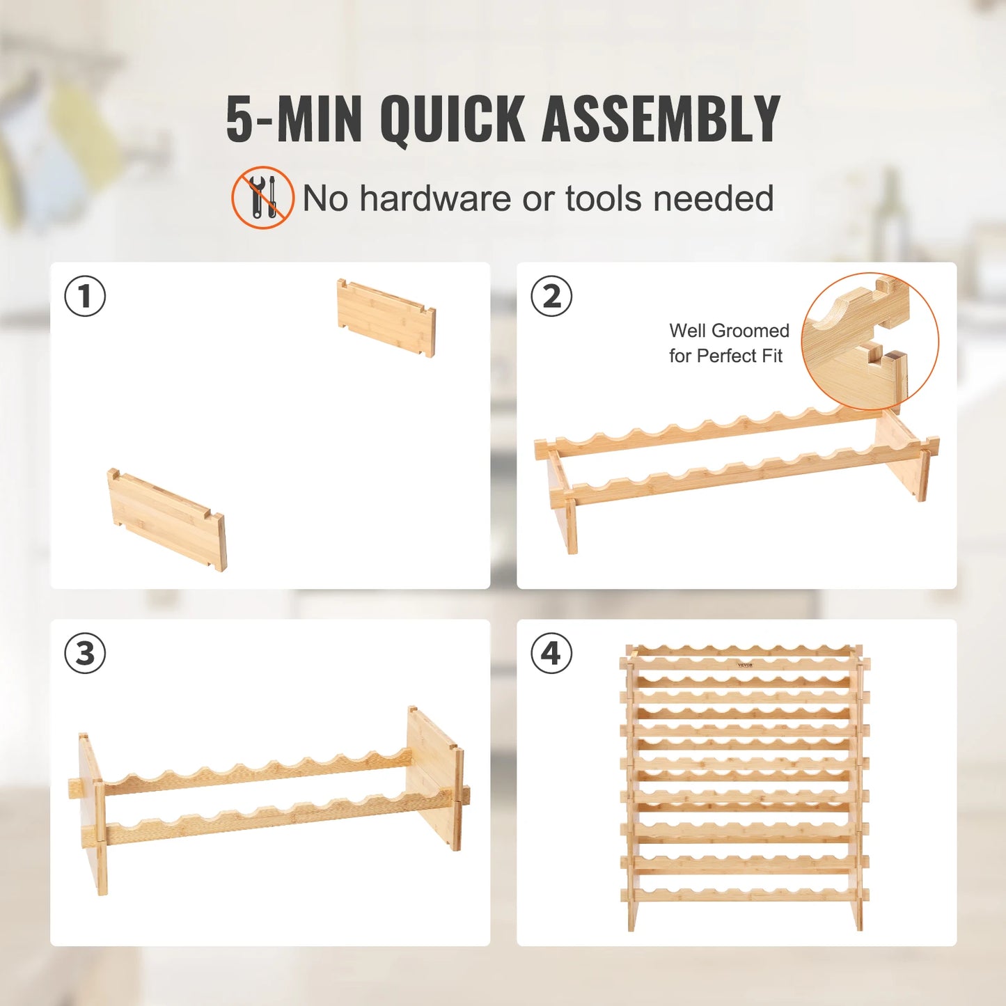 SucceBuy 8-Tier Stackable Bamboo Wine Rack Free Standing Display