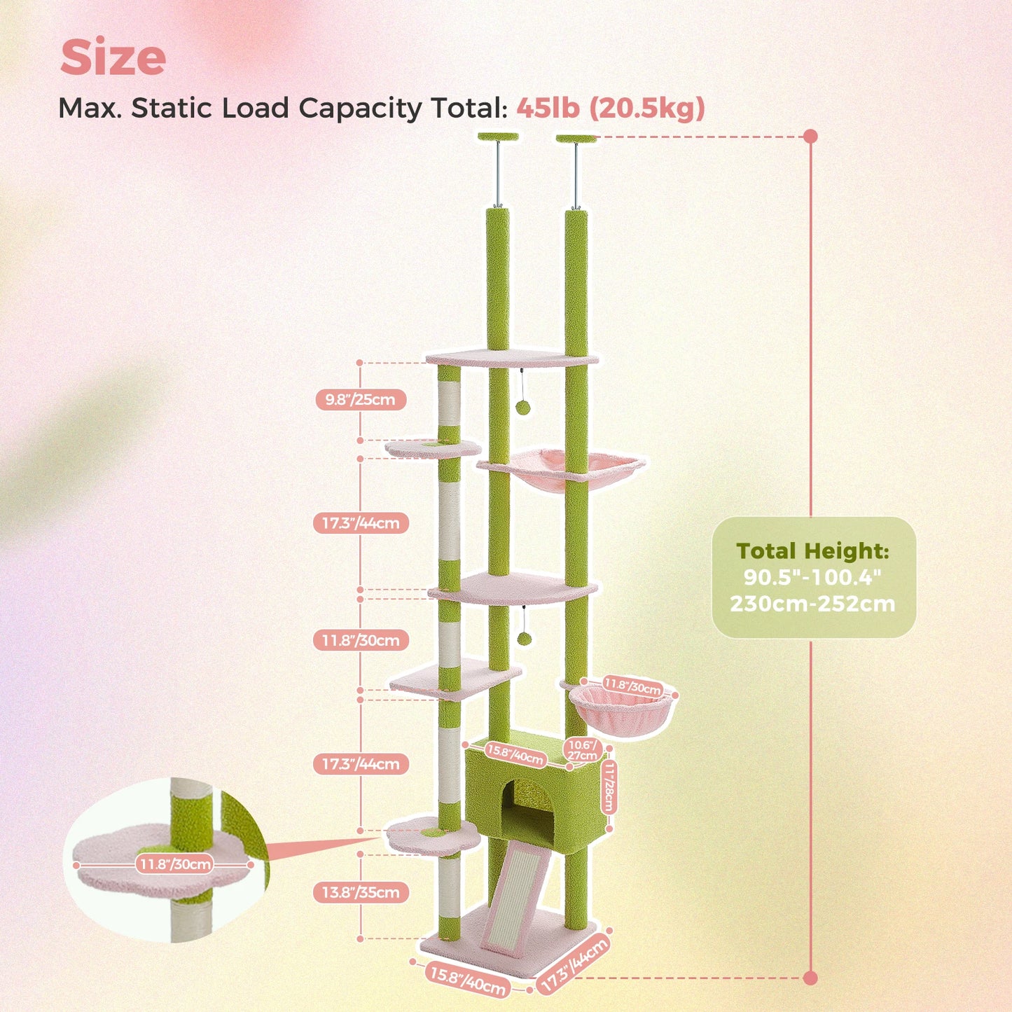PAWZ Road Floor-To-Ceiling Cat Tree With Sisal Scratching Posts