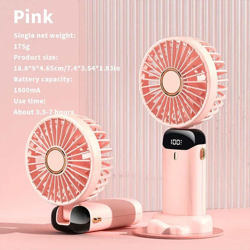 Handheld Foldable USB Rechargeable Fan With LED And 5 Speeds