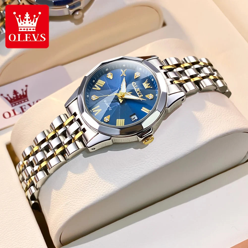 OLEVS 9931 Quartz Women's Watch Stainless Steel Dual Calendar Waterproof