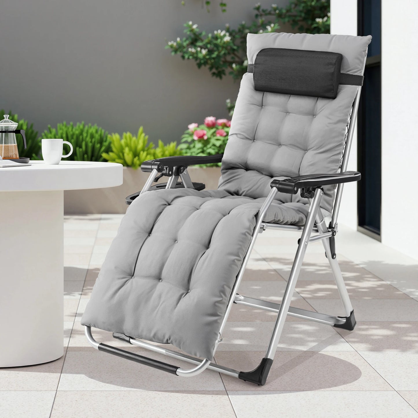 JHK Zero Gravity Recliner Outdoor Folding Lounge Chair Cup Holder