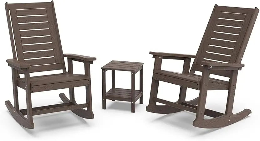 Outdoor Rocking Chair Set 3-Piece HDPE Plastic Porch Rockers