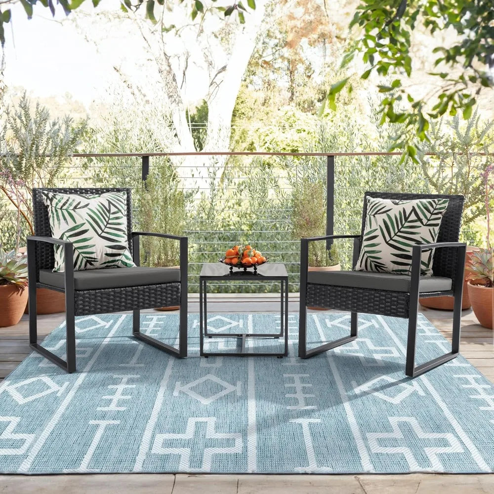 Outdoor 3Piece Wicker Patio Furniture Set With Glass Coffee Table
